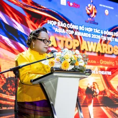 Bà Rath Rimthirakul, Thành viên Tổ công tác Người phát ngôn của Chính phủ tại Văn phòng Thủ tướng Thái Lan, Nhà sáng lập & Chủ tịch Asia Top Awards, phát biểu.