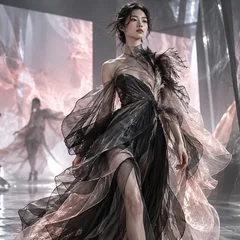 Giữa những lớp hình ảnh số, sàn diễn tìm lại sức hút qua chuyển động, chất liệu và cảm giác hiện diện. Ảnh minh họa tạo bằng AI.
