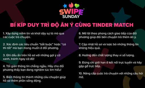 Mẹo yêu tô đỏ vận may tình duyên nhân ngày Chủ nhật Hẹn hò sôi động nhất trong năm trên Tinder
