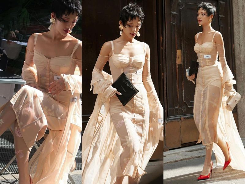 Khánh Linh diện trang phục Kim Kardashian thiết kế cùng Dolce&Gabbana, tham dự Milan Fashion Week Welcome Dinner
