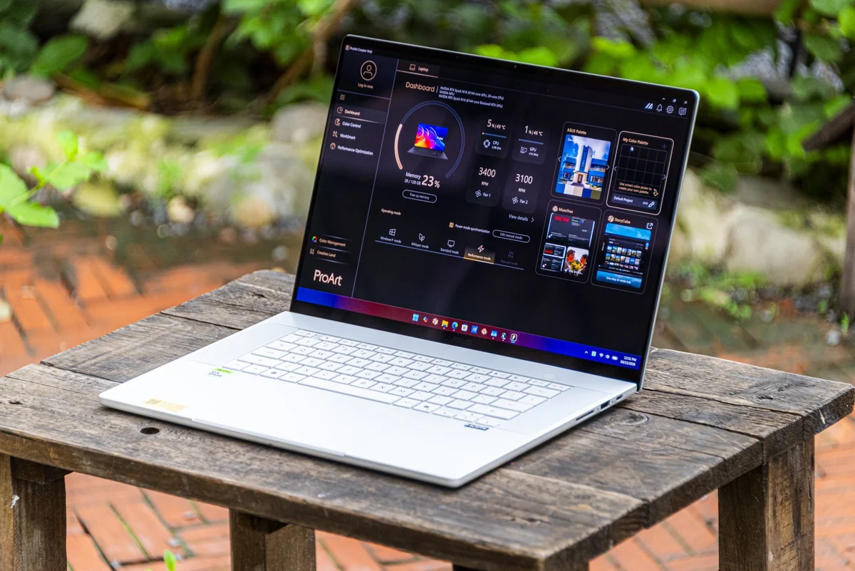 Giao diện quản lý tác vụ trên ProArt P16 cho thấy máy được định vị như một workstation di động, nơi hiệu năng, sáng tạo và AI hội tụ trong cùng workflow.