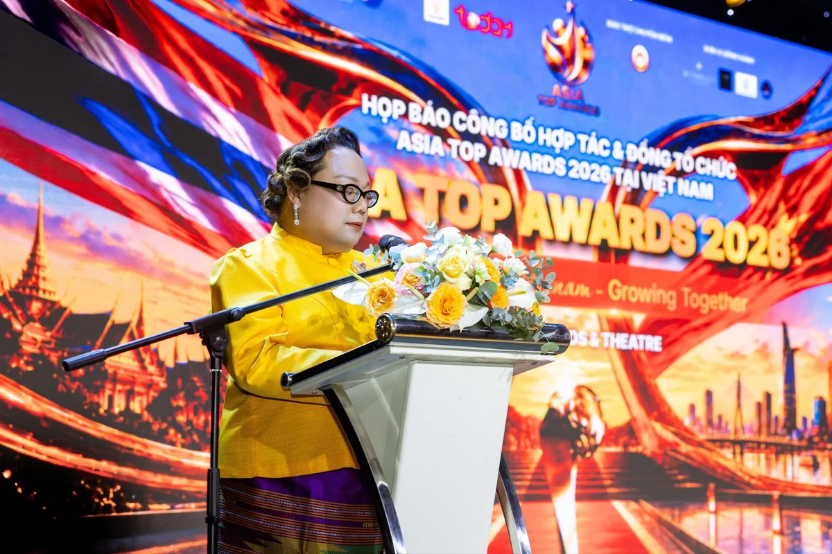 Bà Rath Rimthirakul, Thành viên Tổ công tác Người phát ngôn của Chính phủ tại Văn phòng Thủ tướng Thái Lan, Nhà sáng lập & Chủ tịch Asia Top Awards, phát biểu.